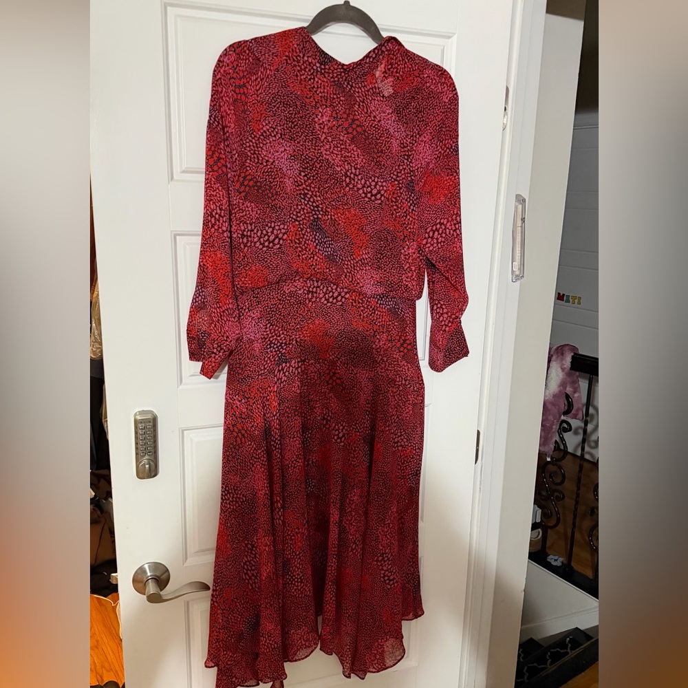 Whistles Red Printed Long-Sleeve Midi Dress
